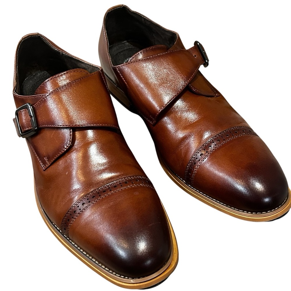 Stacy Adams Men's Duncan Leather Cap Toe Monk Strap Oxford Shoes Brown Size 12W